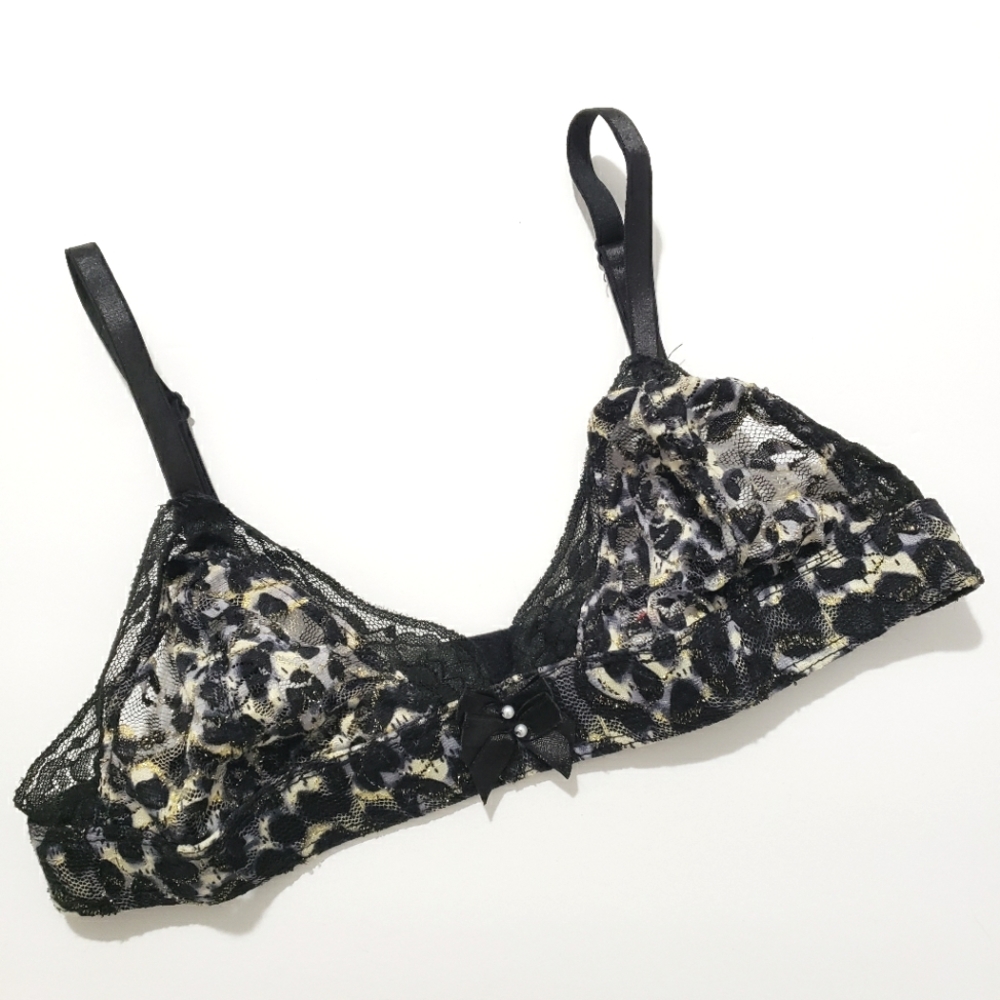 5/$15 Forplay Black Animal Print Unlined Lace Bralette